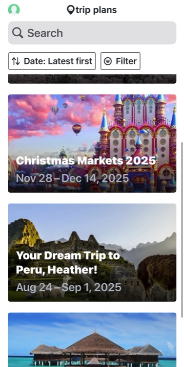 Go Lux Life client travel app — trip plans